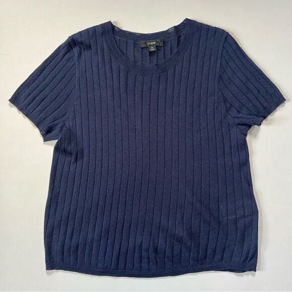 J.Crew *NAVY* Silk Cashmere Ribbed Cropped Tee Medium - Picture 4 of 9